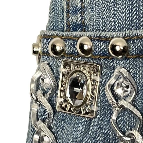 Boston Proper Womens Y2K Flare Studded Chain Rhinestone Jeans Stretch Womens 14 - Picture 5 of 16
